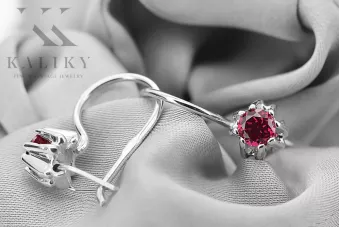 Стерлингово сребро 925 14k 583 Ruby Обеци vec053s Руски Съветски СССР Винтидж Ар-деко style